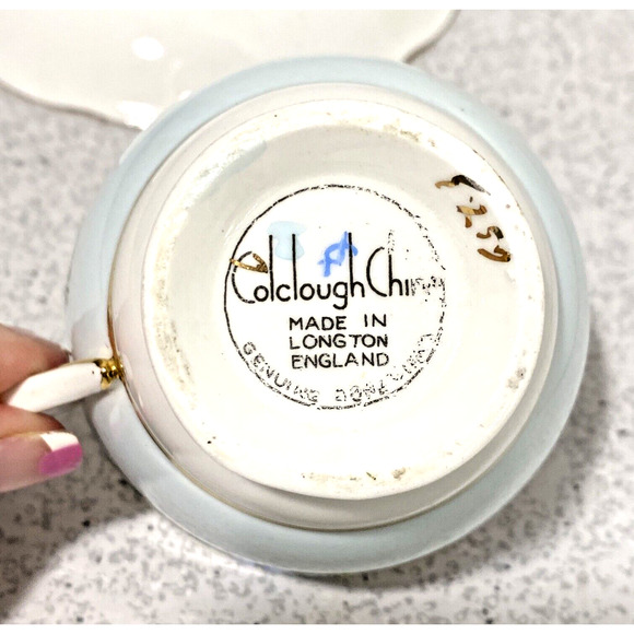 Colclough England Bone China Footed Tea Cup & Saucer Set Pale Blue & Floral - Picture 8 of 9